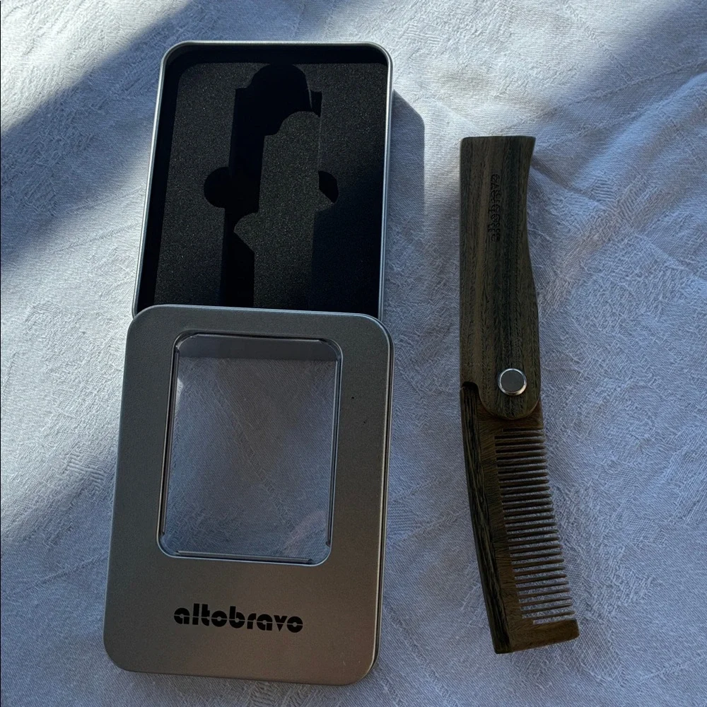 Beard Comb Altobravo Wood /Folding in the Tin Box Wooden Folding Comb GIFT